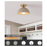 MIAOMEIO Industrial Semi Flush Mount Ceiling Light with Gold Plate and Brown Shade, Farmhouse Ceiling Light Fixture for Kitchen Island Dining Room Foyer Hallway Porch Barn Loft-10in