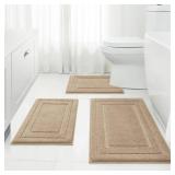 HOMEIDEAS Bathroom Rugs Sets 3 Piece, Super Soft and Absorbent Non Slip Microfiber Toilet Bath Mat with U-Shaped for Bathroom, Farmhouse (Khaki)