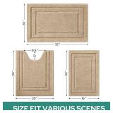 HOMEIDEAS Bathroom Rugs Sets 3 Piece, Super Soft and Absorbent Non Slip Microfiber Toilet Bath Mat with U-Shaped for Bathroom, Farmhouse (Khaki)