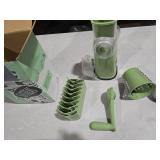 SUSTEAS Rotary Cheese Grater with Handle - Vegetable Shredder with 5 Well-designed Blades & Strong Suction Base,Round Mandoline Slicer & Food Chopper for Kitchen,with Blade Storage Box(Retro Green)