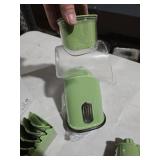 SUSTEAS Rotary Cheese Grater with Handle - Vegetable Shredder with 5 Well-designed Blades & Strong Suction Base,Round Mandoline Slicer & Food Chopper for Kitchen,with Blade Storage Box(Retro Green)