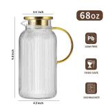 Buaic 2 PACK Glass Pitcher with Lid, 68 oz/ 2 Liter Classic Vertical Stripes Water Pitcher with Handle,Glass Water Carafe for Cold Brew, Coffee, Lemonade, Iced Sun Tea,Beverage,Heat Resistant