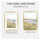 Homeforia 8x11 Picture Frame Gold, High End Metal 8 x 11 Poster Frames with Mat 6 by 9 for Photo, 11x8 Frame Matted to 6x9 inch Print, 8by11 Wall or Tabletop Frames, Tempered Glass, Wall Kit, Set of 1