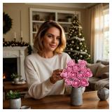 XGSHJ Pink Rose Bouquet Building Set for Girls & Boys - 12 Pack Botanical Collection Gift for Easter Basket Artificial Flowers Botanical Collection Centerpiece Retro Decor