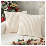 Kevin Textile Christmas Striped Corduroy Plush Texture Velvet Euro Throw Pillow Sham Cushion Cover for Chair, 24 x 24 inch (60cm), Set of 2, Creamy White