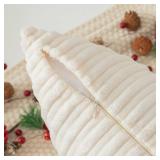 Kevin Textile Christmas Striped Corduroy Plush Texture Velvet Euro Throw Pillow Sham Cushion Cover for Chair, 24 x 24 inch (60cm), Set of 2, Creamy White