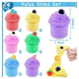 24 Pack Easter Basket Stuffers Butter Slime Kit Stress Relief Toys Easter Gifts for Kids School Classroom Colorful Soft Fruit Stretchy Slime Goodie Bag Fillers Exchange Party Favors Supplies Girls