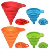 KongNai Kitchen Funnel Set 4 Pack, Small and Large, Kitchen Gadgets Accessories Foldable Silicone Collapsible Funnels for Filling Water Bottle Liquid Transfer Food Grade