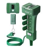 DEWENWILS Outdoor Power Stake Timer Waterproof, 100FT Range Remote Control Outlet Timer, 6 Grounded Outlets 6FT Cord, Photocell Dusk to Dawn, for Lights, Garden, 1875W/15A UL Listed