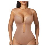 Slimers Women Shapewear Backless Body Bra Shaper Womens Plus Size Plunge Invishaper Low Back Thong Bodysuits Open Crotch Daily Use((Skin Pink XL)