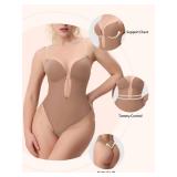 Slimers Women Shapewear Backless Body Bra Shaper Womens Plus Size Plunge Invishaper Low Back Thong Bodysuits Open Crotch Daily Use((Skin Pink XL)