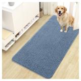 OLANLY Dog Door Mat for Muddy Paws 44x24, Absorbs Moisture and Dirt, Absorbent Non-Slip Washable Doormat, Quick Dry Chenille Mud Mat for Dogs, Entry Indoor Entryway Carpet for Inside Floor, Airy Blue