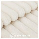 decorUhome Cozy Faux Fur Spring Throw Pillow Covers 18x18 Set of 2 Decorative Soft Plush Striped Modern Farmhouse Boho Couch Pillow Cases with Velvet Back for Sofa Bed Living Room, Cream White