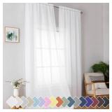 Simplebrand Sheer White Curtains 96 Inches Long, Light Filtering Rod Pocket Solid Color Window Sheer Curtain Panels, Elegant Curtains & Drapes for Living Room, Bedroom 2 Panels (White, 42\" W x 96\" L