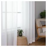Simplebrand Sheer White Curtains 96 Inches Long, Light Filtering Rod Pocket Solid Color Window Sheer Curtain Panels, Elegant Curtains & Drapes for Living Room, Bedroom 2 Panels (White, 42\" W x 96\" L
