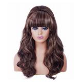 Rugelyss Long Brown Mixed Wig with Bang Retro Bouffant Beehive Wigs fits 80s Costume or Halloween Party