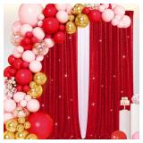 B-COOL 4 Panels 2ftx8ft Red Valentines Backdrop Sequin Backdrop Curtain Drapes Fabric for Ceremony Wedding Holiday Birthday Party Photography Decorations