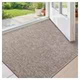 Color&Geometry Small Ultra Thin Indoor Door Mat (Rolled-up NO Creases) 17\"x30\", Non Slip Rubber Backed Dirt Trapper Door Mat Indoor Entrance, Low Profile Entryway Mat, Easy Clean, Light Brown Linen