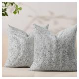 Allorry Decorative Couch Throw Pillow Covers 18x18 Set of 2 Blue Striped Soft Wool Pillow Covers Neutral Textured Boho Cushion Covers for Modern Farmhouse Sofa Bedroom Living Room Decor SY012-C18
