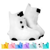 Rain Shoe Covers Kids Waterproof Shoe Cover for Boys Girls Reusable Galoshes Overshoes (White/Black, X-Large)