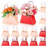 Fuutreo 12 Pcs Flower Gift Bags for Bouquets Portable Craft Flower Arrangement Boxes with Handle Waterproof Bouquet Florist Packaging Wrap for Wedding Mother