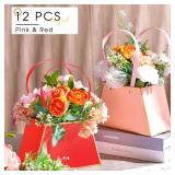 Fuutreo 12 Pcs Flower Gift Bags for Bouquets Portable Craft Flower Arrangement Boxes with Handle Waterproof Bouquet Florist Packaging Wrap for Wedding Mother