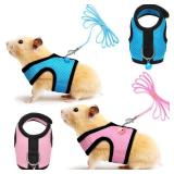SATINIOR 2 Pieces Guinea Pig Clothes Baby Ferret Rats Hamster Soft Mesh Harness Leash Vest Set with Bell for Guinea Pigs, Hamster, Ferret, Rabbit, Chinchilla and Similar Small Animals(Blue, Pink,XS)