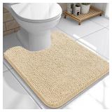 OLANLY Toilet Rugs U-Shaped 20x20, Extra Soft Absorbent Chenille Contour Bathroom Rugs for Toilet, Dry Quickly, Machine Washable, Non-Slip Bath Mat, Beige