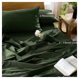 MooMee Bedding Duvet Cover Set 100% Washed Cotton Linen Like Textured Breathable Durable Soft Comfy (Solid Forest Green, King 104\"x90\")