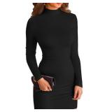 VICHYIE Women Dress Mock Neck Bodycon Ribbed Long Sleeve Fall Mini Black S