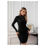 VICHYIE Women Dress Mock Neck Bodycon Ribbed Long Sleeve Fall Mini Black S
