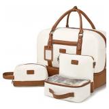 Wogarl 4PCS Weekender Bags for Women Large Overnight Weekend Travel Duffel Carry on Shoulder with Shoe Compartment Canvas Toiletry Bag for Travel Business Gym,Beige