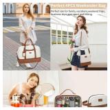 Wogarl 4PCS Weekender Bags for Women Large Overnight Weekend Travel Duffel Carry on Shoulder with Shoe Compartment Canvas Toiletry Bag for Travel Business Gym,Beige