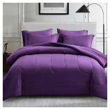 Maple&Stone Purple Comforter Set Full, 7 Pieces Bed in a Bag - Down Alternative Bed Set with Comforter, Sheets, Pillowcases & Shams, All Season Lightweight Bedding Set, Purple