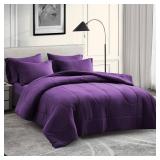 Maple&Stone Purple Comforter Set Full, 7 Pieces Bed in a Bag - Down Alternative Bed Set with Comforter, Sheets, Pillowcases & Shams, All Season Lightweight Bedding Set, Purple