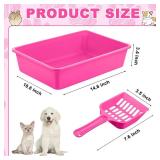 Amyhill Open Cat Litter Box Kitten Litter Pan with Scooper Medium Plastic Pet Tray Durable Nonstick Kitten Box for Indoor Pets Cats Rabbit Supply Easy to Clean, 14.6x10.6x3.4 Inch (Pink)