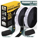 Navona 30Ft x 1 Inch Hook and Loop Strips with Adhesive 2 Rolls Heavy Duty Hook and Loop Tape with Backing for Home, Office, School, and Crafting Projects, Black