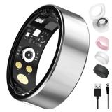 Oucscru Smart Ring for Women Men, Health Tracker with Heart Rate/Blood Oxygen/Blood Pressure/Sleep Monitor/Step Counting, IP68 Waterproof Fitness Ring, No App Fees for iOS & Android (Silver, 10#)