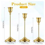 12 PCS Gold Metal Taper Candle Holders, Candlestick Holders, 7cm Diameter Taper Candle Holder Bulk for Table Centerpieces Candlesticks for Wedding Christmas Home Party Table Decor-23/19/16cm