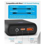 16000mAh 7.4V 5V Heated Vest Battery Pack Compatible with ORORO, 7.4V Battery Pack for Heated Vest with 2 Adapter Cable, 5V Power Bank for Heat Jacket for Weamest, for TODWARM, for Topdot, for Wulcea