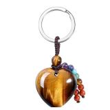 MANIFO Natural Tiger Eye Heart Crystal Keychain 7 Chakra Healing Gemstone Key Ring Charm for Women