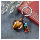 MANIFO Natural Tiger Eye Heart Crystal Keychain 7 Chakra Healing Gemstone Key Ring Charm for Women