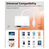 Lightning to HDMI Adapter for iPhone, [Apple MFi Certified] Digital AV Dongle,1080P Sync Screen Cable with Lightning Charging Port for iPhone, iPad to TV/Projector/Monitor No Need Power Supply