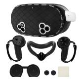 8-in-1 Silicone Cover Set for Meta Quest 3s Accessories, Juylay VR Protective Cover Accessories for Oculus Quest 3S with Facial Interface, Shell Cover, Controller Grip Cover, Joystick Caps, Black