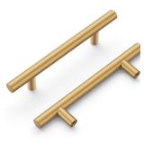 Hickory Hardware 10 Pack Kitchen Cabinet Handles, Drawer Pulls for Doors & Dresser Drawers, Hardware for Bathroom, 3-3/4 Inch (96mm) Hole Center, Brushed Brass, Heritage Collection