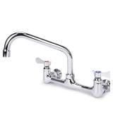 Bietor Wall Mount Kitchen Faucet 8\" Center Commercial Sink Faucet with 8\" Swivel Spout Dual Handles Brass Utility Sink Faucet for Laundry Room Restaurant Polish Chrome