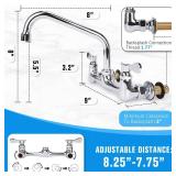 Bietor Wall Mount Kitchen Faucet 8\" Center Commercial Sink Faucet with 8\" Swivel Spout Dual Handles Brass Utility Sink Faucet for Laundry Room Restaurant Polish Chrome
