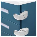 4 Pack Drawer Locks Baby Proofing, Maveek Child Proof Cabinet Locks For 0-12 Month Baby Safety Botton Lock For Drawers Side Furniture Latches Corner Edges (White)
