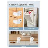 4 Pack Drawer Locks Baby Proofing, Maveek Child Proof Cabinet Locks For 0-12 Month Baby Safety Botton Lock For Drawers Side Furniture Latches Corner Edges (White)