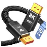 Capshi 8K 4K DisplayPort Cable 1.4, 10FT DP Cord (VESA Certified, 8K@60Hz, 4K@144Hz, 2K@240Hz/165Hz), 32.4Gbps High Speed Display Port Cable for Gaming Monitor, HDR/FreeSync/G-Sync, Braided, Black